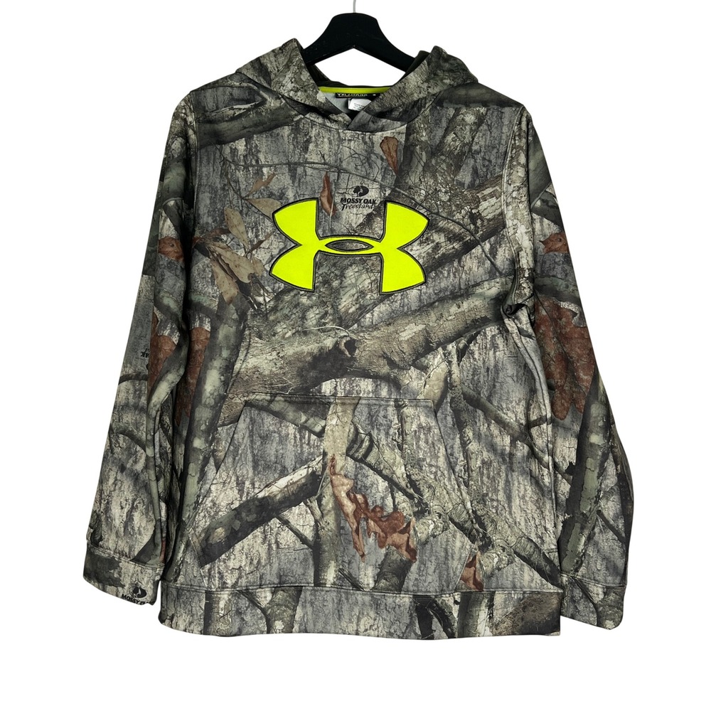 Under Armour Kids Youth XL Mossy Oak Treestand Camo Neon Logo Hoodie Sweatshirt